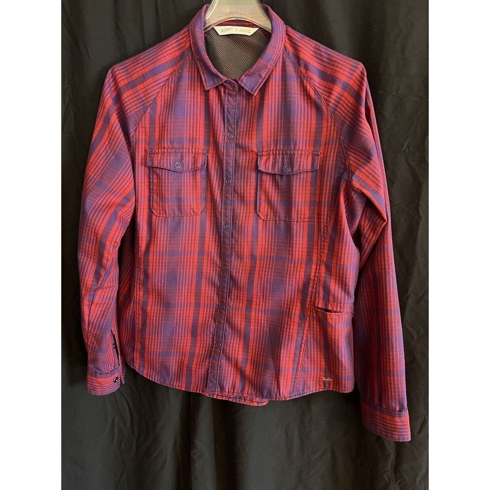 WOOLRICH‎ Women's Shirt size Med Plaid Purple/Red Long-Sleeve Vented Snap Front - Picture 2 of 10